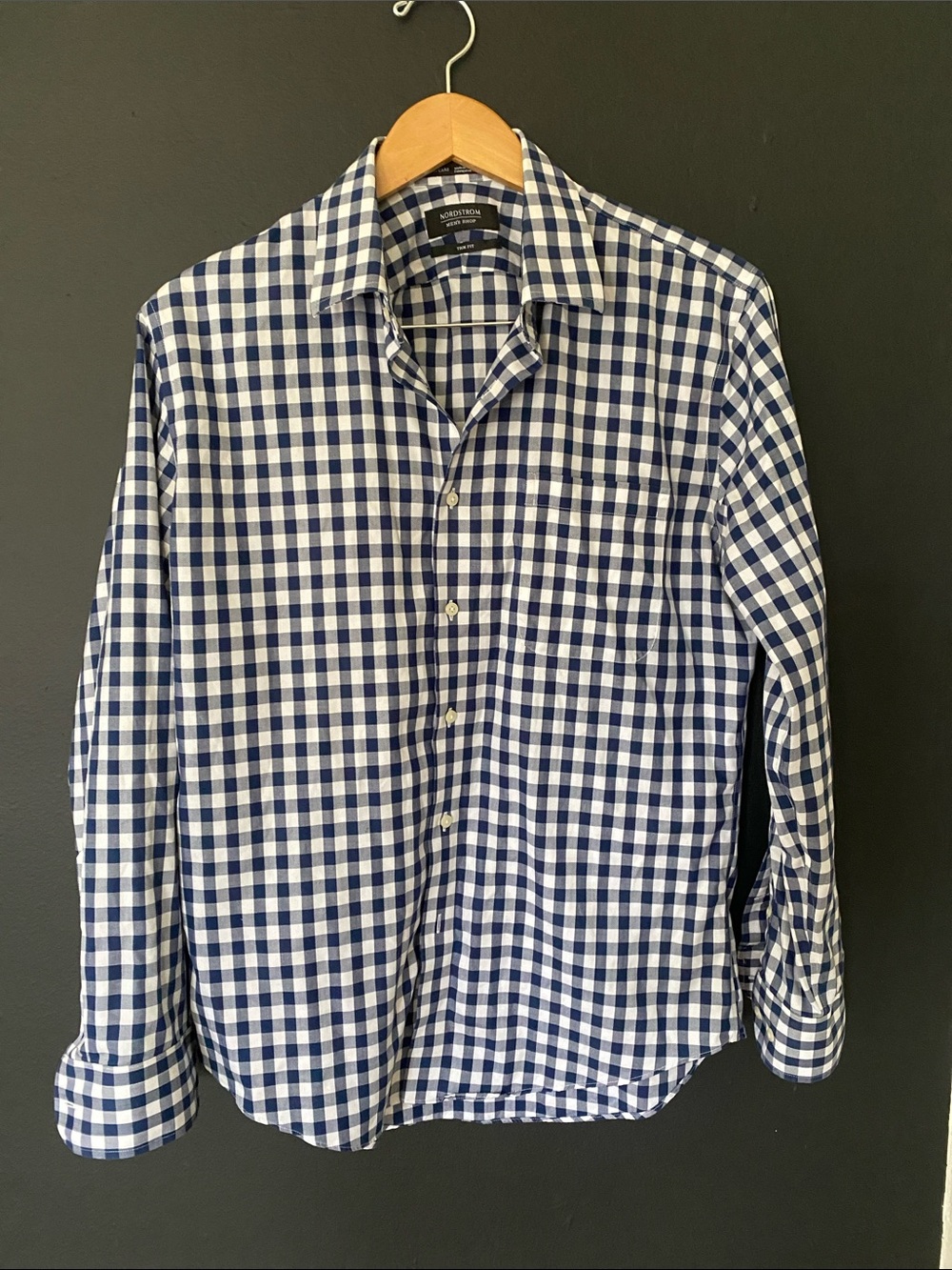Nordstrom Men’s Blue and White Check Button-Down Shirt- Trim Fit